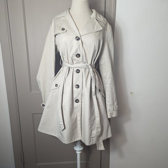 H&M Mama Trench Coat Maternity Single Breast Tie Sash Khaki Tan Size Medium - Picture 4 of 7